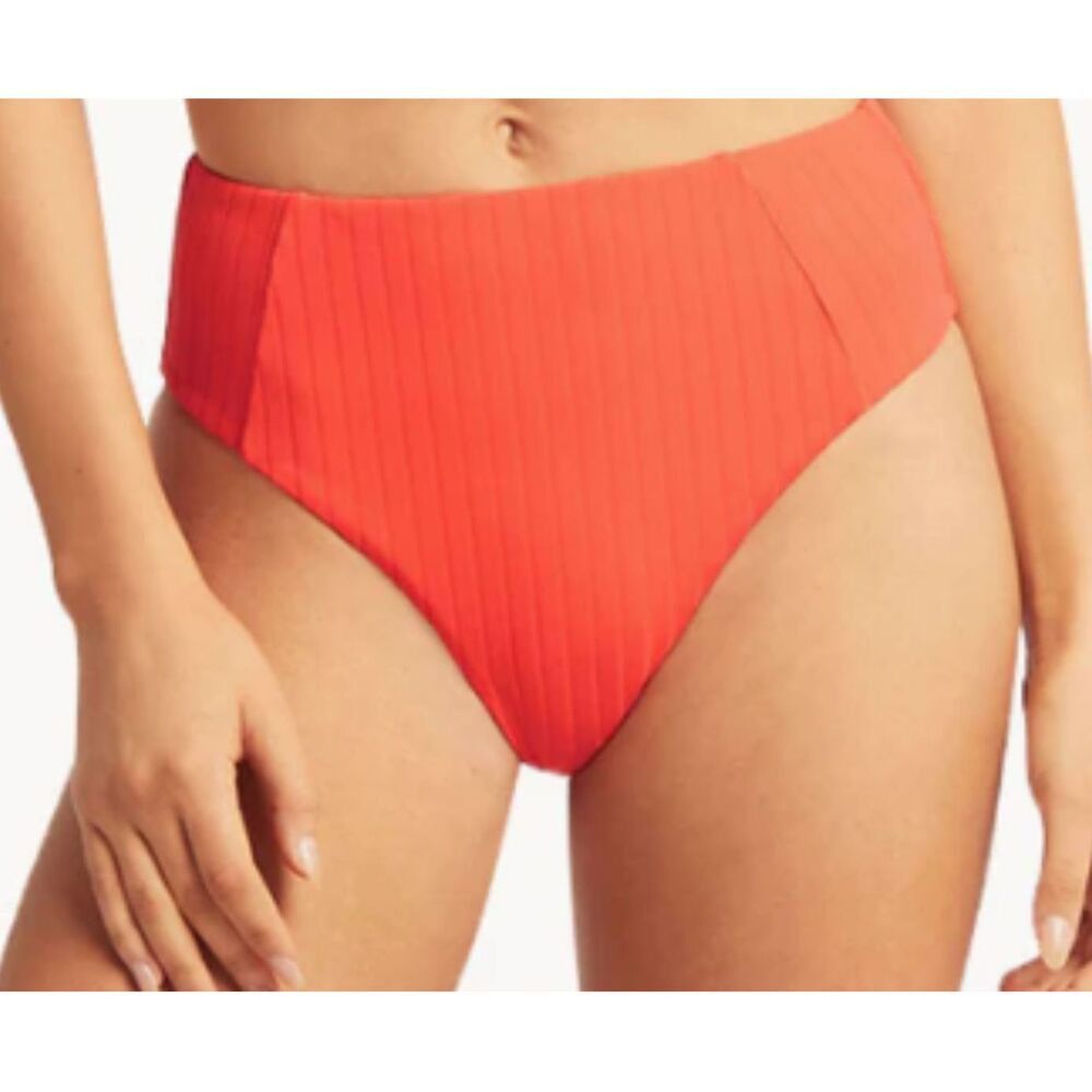 Sea Level Swim Coral Ribbed Bikini Bottom Size 12
